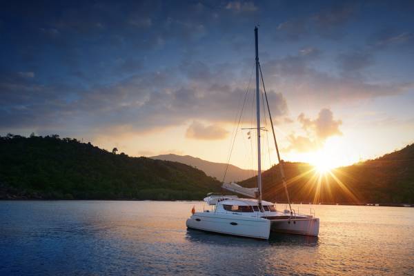 Catamaran Boat at Sunset