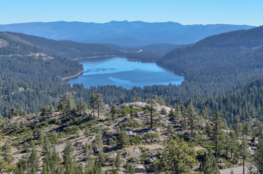 view of the lake from the Donner Peak Trail in Tahoe