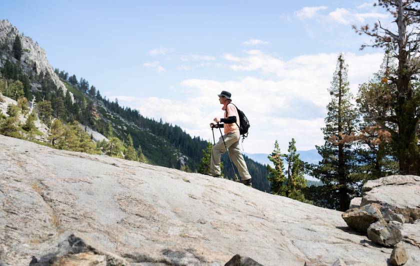 man hiking in Lake Tahoe